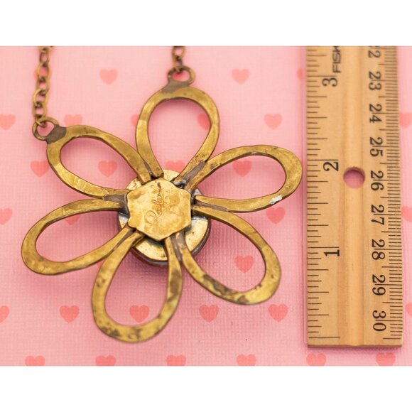 Vintage Black Center Gold Tone Floral Necklace 32 inch - X16 - Picture 3 of 3